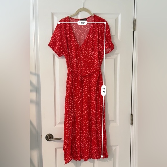 Saks Fifth Avenue - Red & White Scattered Polka Dot Midi Dress - Size 6 - Picture 4 of 7